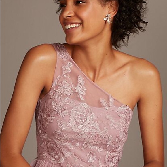 David’s Bridal one shoulder embroidered soft net bridesmaid dress - Picture 1 of 11